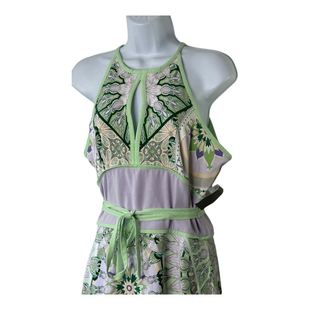 Eva Mendes Green & Purple Floral Sleeveless Midi Dress Women's 4 NEW - Picture 6 of 9
